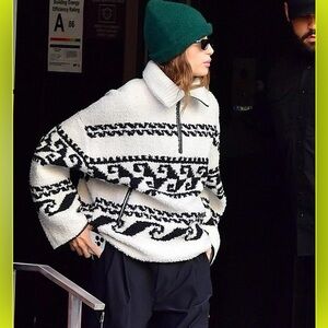 Sherpa Pullover style seen on Hailey Beiber like Isabel marant